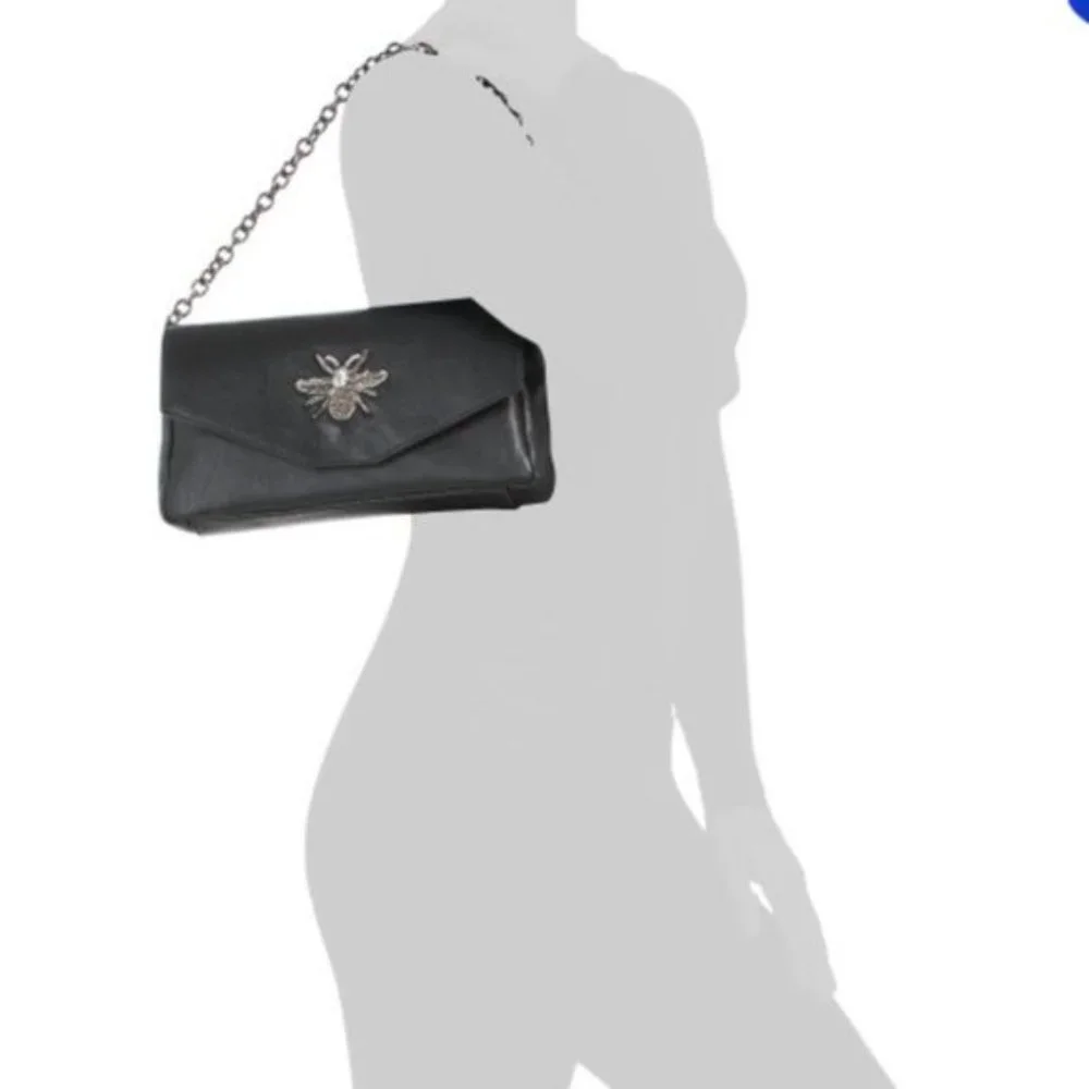 House of Harlow 1960 Gen Leather Crossbody Handbag Black Italy Bee Accent